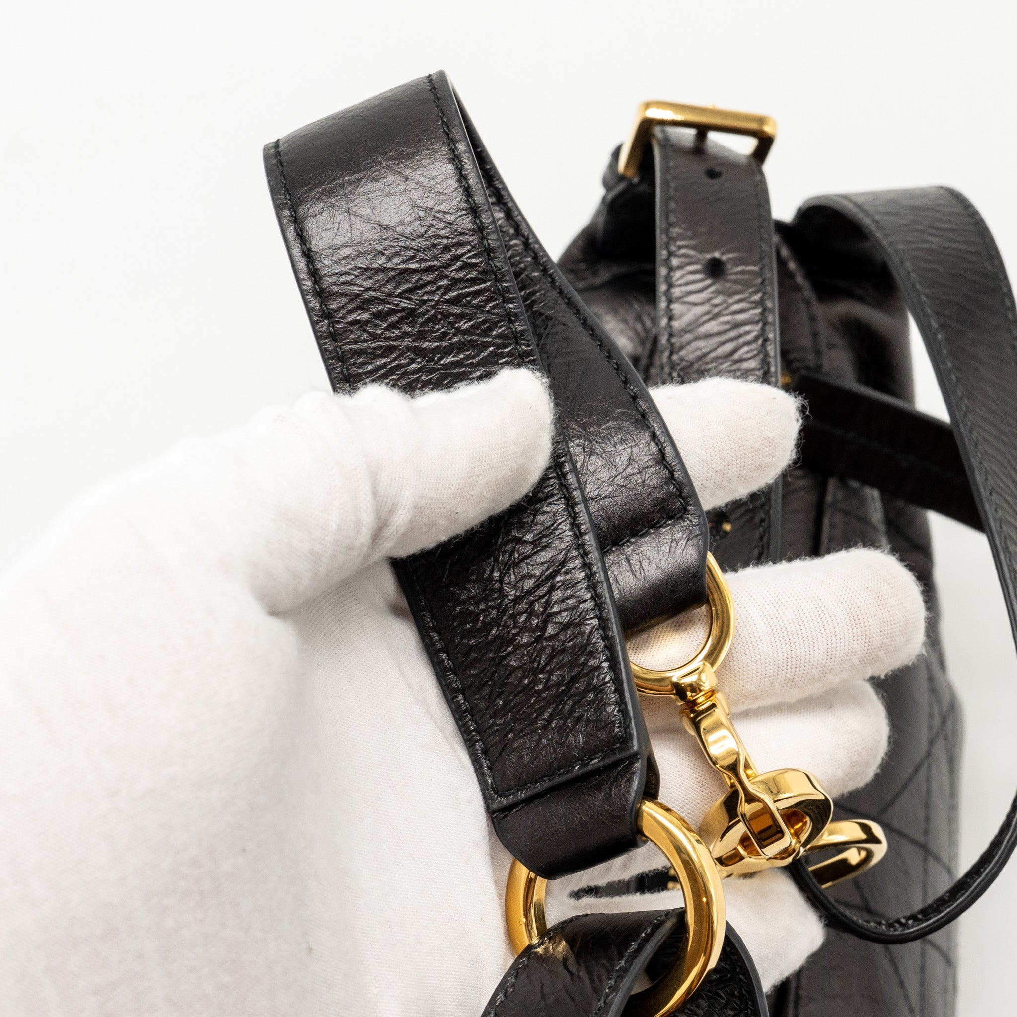 DIOR SMALL D-JOURNEY BAG CRINKLED CALFSKIN BLACK GHW