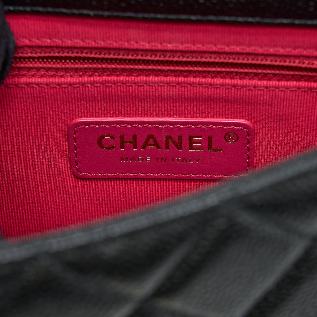 CHANEL QUILTED FLAP BAG WITH DOUBLE CHAIN CAVIAR BLACK BRUSHED GHW (MICROCHIP)