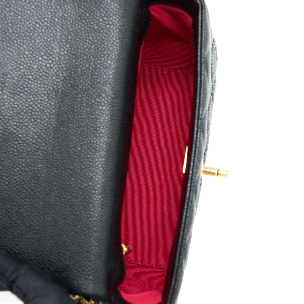 CHANEL QUILTED FLAP BAG WITH DOUBLE CHAIN CAVIAR BLACK BRUSHED GHW (MICROCHIP)