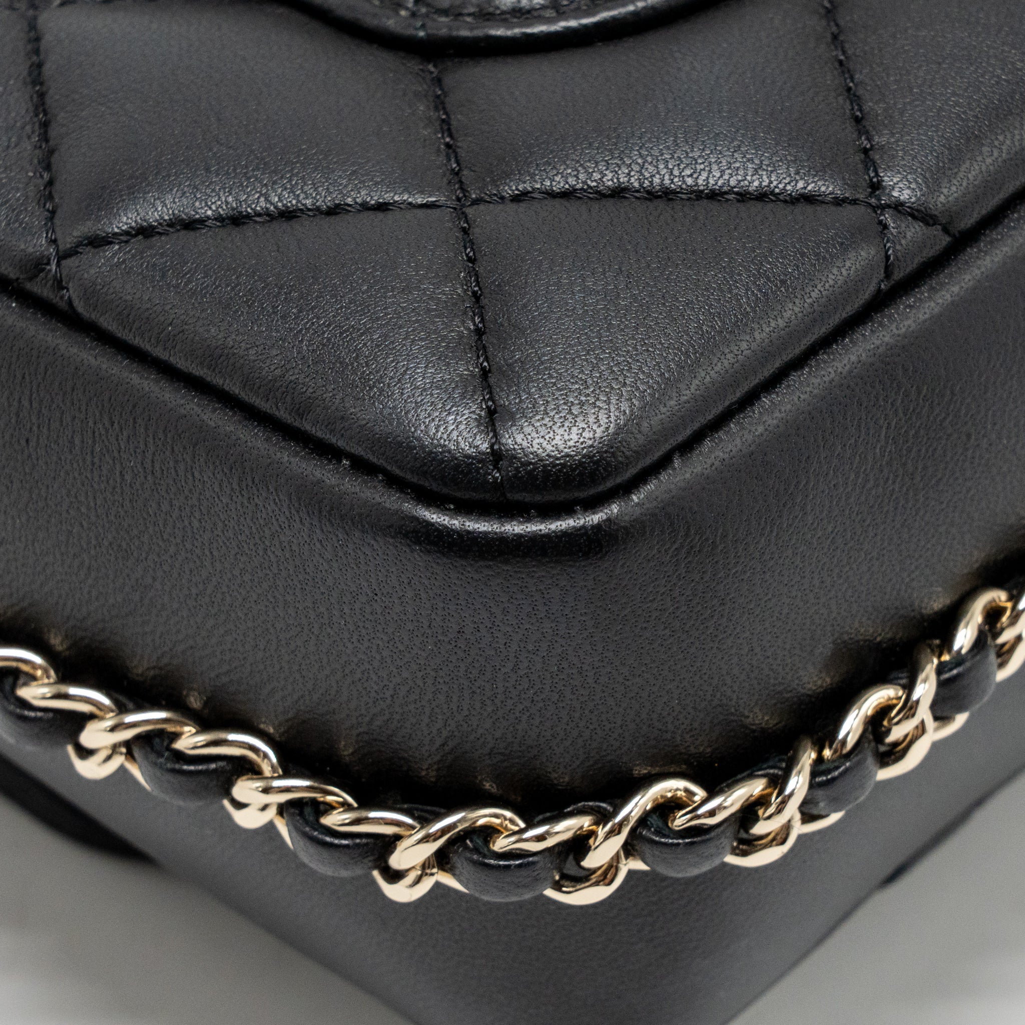 CHANEL QUILTED FLAP BAG WITH PEARL DETAILED CHAIN LAMBSKIN BLACK LGHW