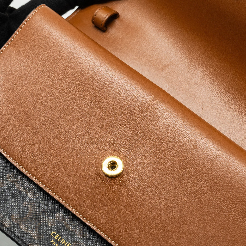 CELINE WALLET ON STRAP TRIOMPHE CANVAS/SMOOTH LAMBSKIN TAN GHW