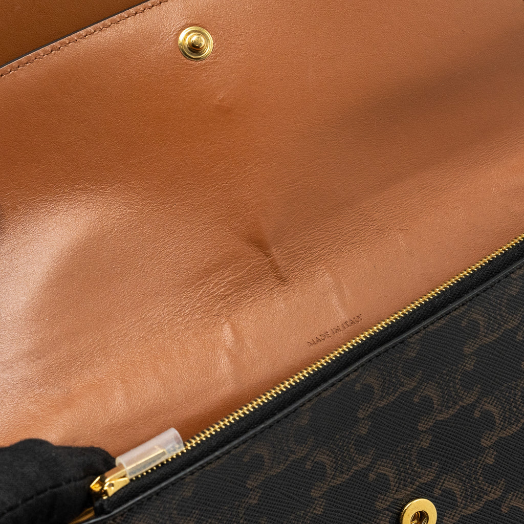 CELINE WALLET ON STRAP TRIOMPHE CANVAS/SMOOTH LAMBSKIN TAN GHW