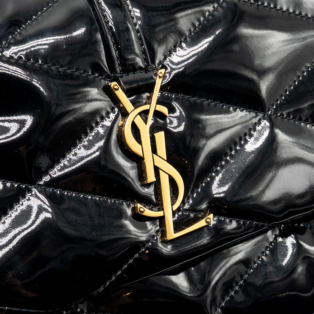 SAINT LAURENT/YSL LE 5 A 7 QUILTED SHOULDER BAG PATENT BLACK GHW