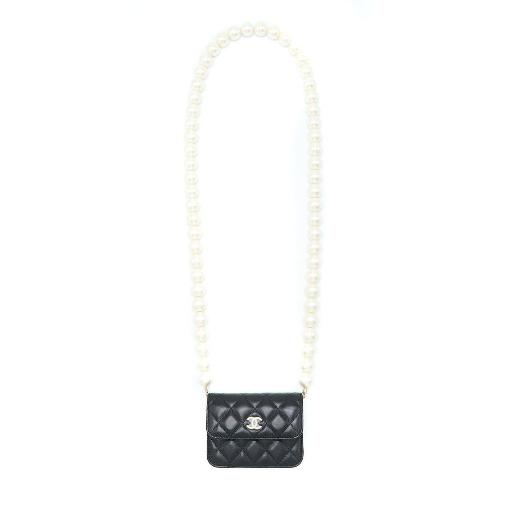 CHANEL MINI BAG WITH GIANT PEARL CHAIN LAMBSKIN BLACK LGHW