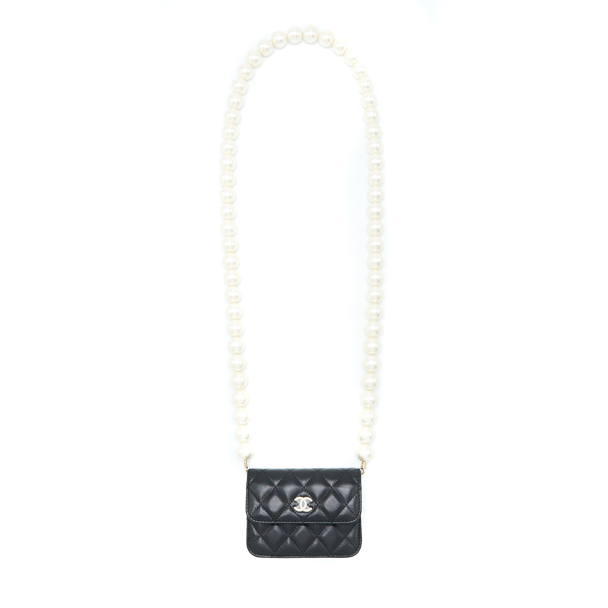 CHANEL MINI BAG WITH GIANT PEARL CHAIN LAMBSKIN BLACK LGHW