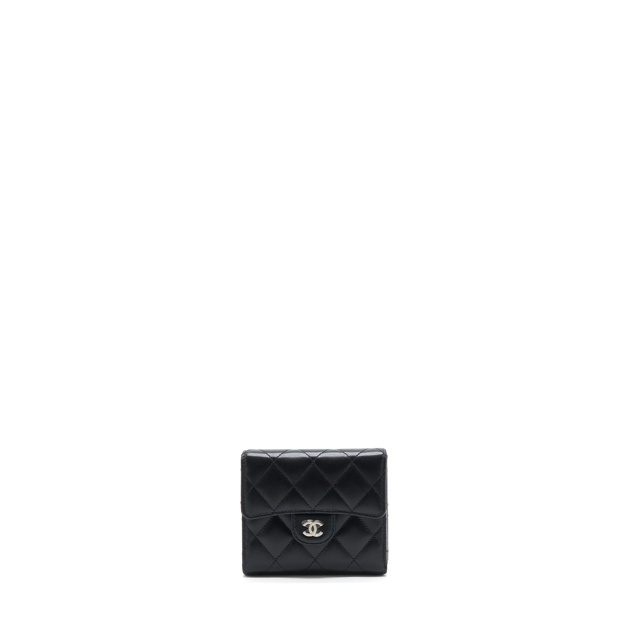CHANEL SMALL CLASSIC COMPACT WALLET LAMBSKIN BLACK SHW