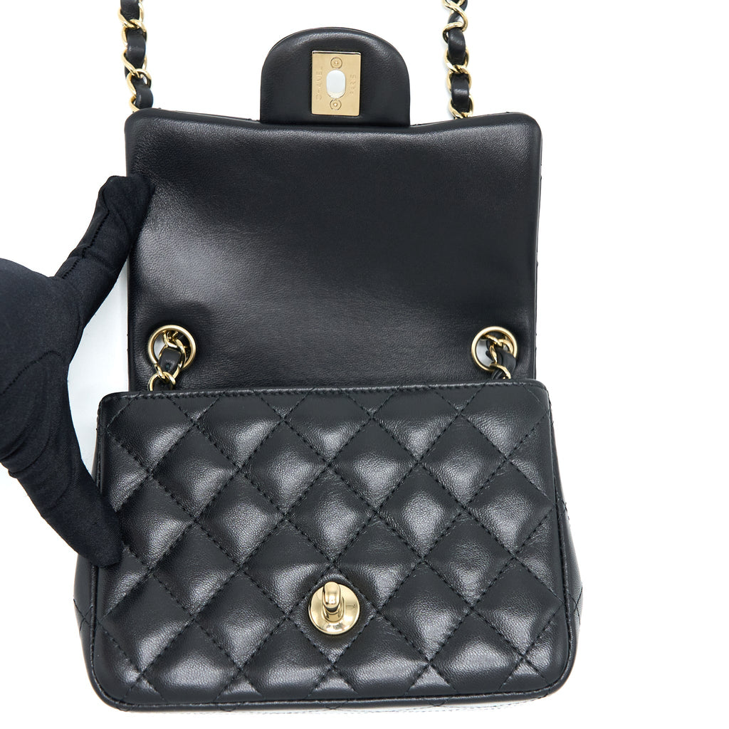 CHANEL MINI SQUARE FLAP BAG LAMBSKIN BLACK LGHW (MICROCHIP)