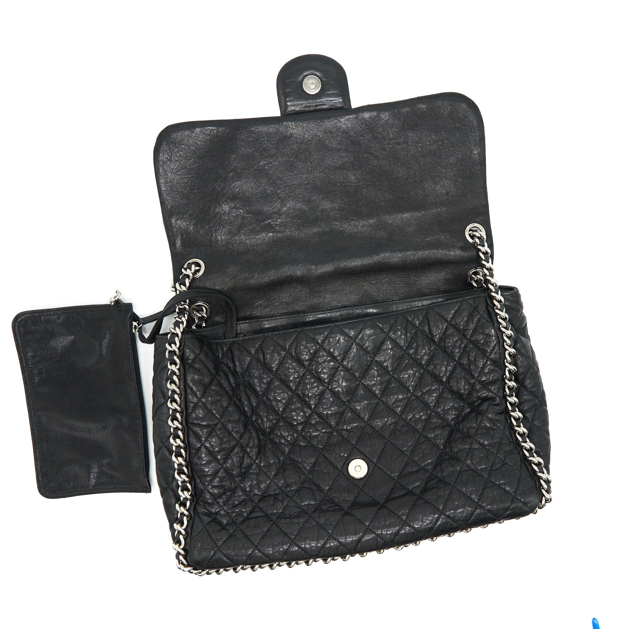 CHANEL QUILTED LEATHER WITH CHAIN SHOULDER BAG XL BLACK SHW