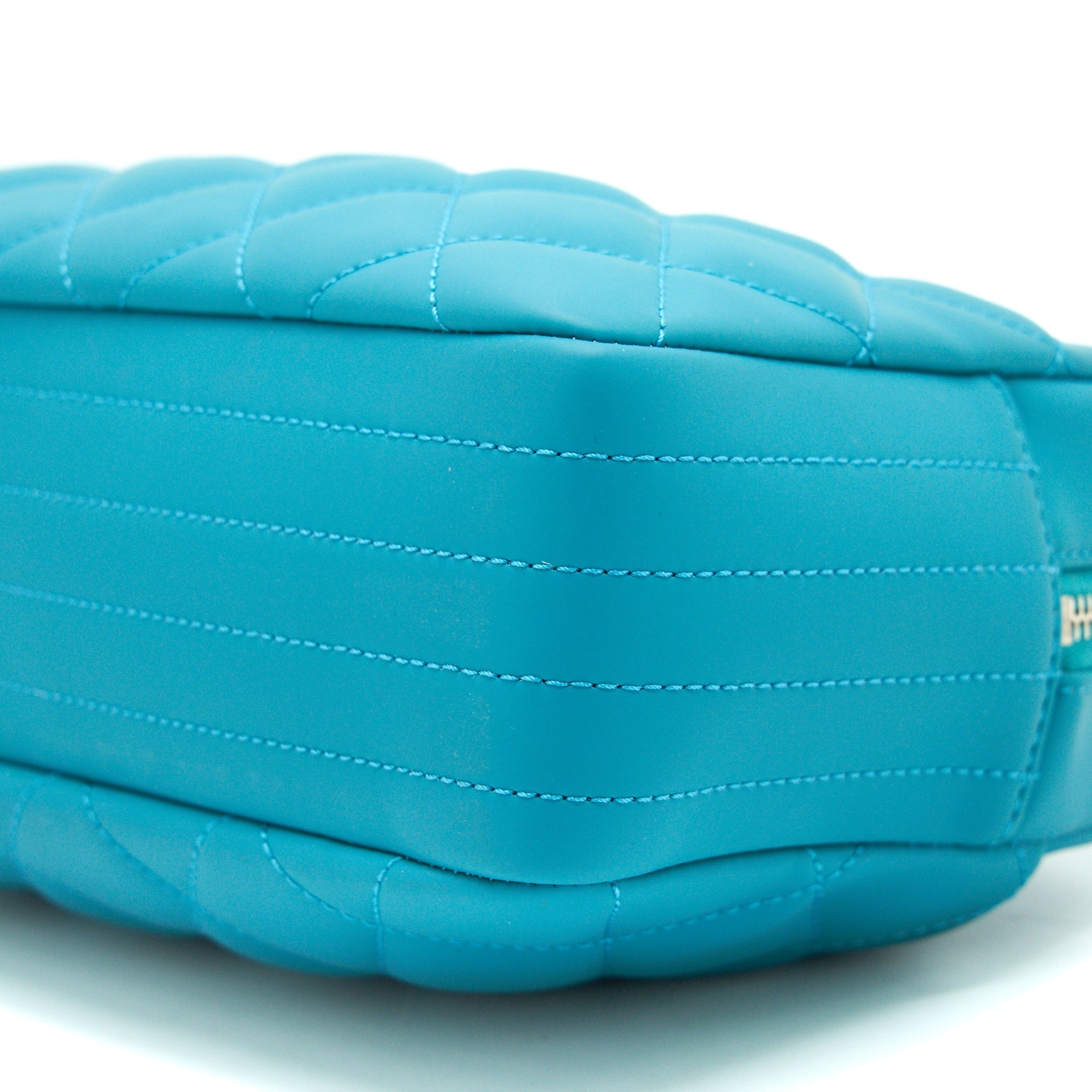 CHANEL QUILTED RUBBERIZED LAMBSKIN COCO RAIN CAMERA BAG BLUE SHW