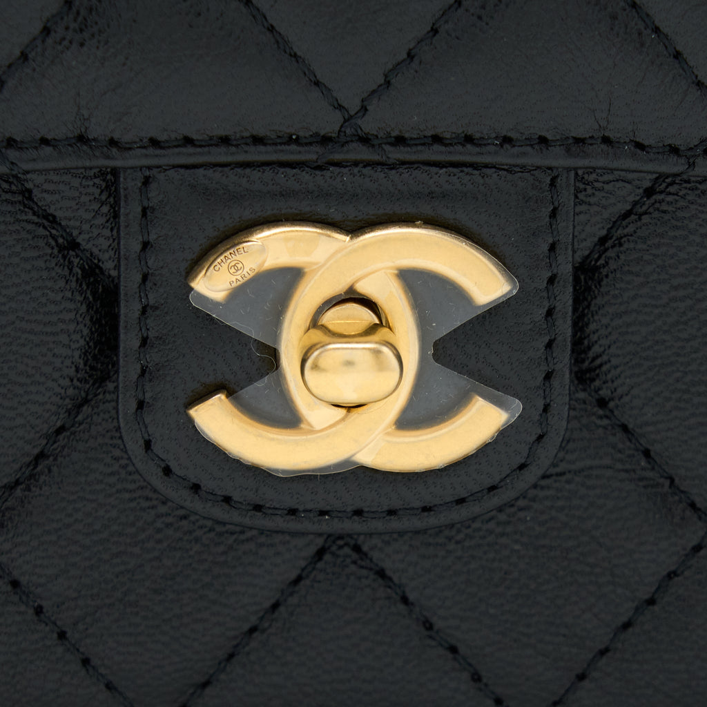 CHANEL 22K RETRO CLASSIC NEW MINI SQUARE FLAP BAG GOATSKIN BLACK GHW(MICROCHIP)
