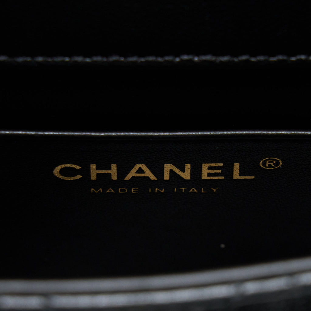 CHANEL 22K RETRO CLASSIC NEW MINI SQUARE FLAP BAG GOATSKIN BLACK GHW(MICROCHIP)