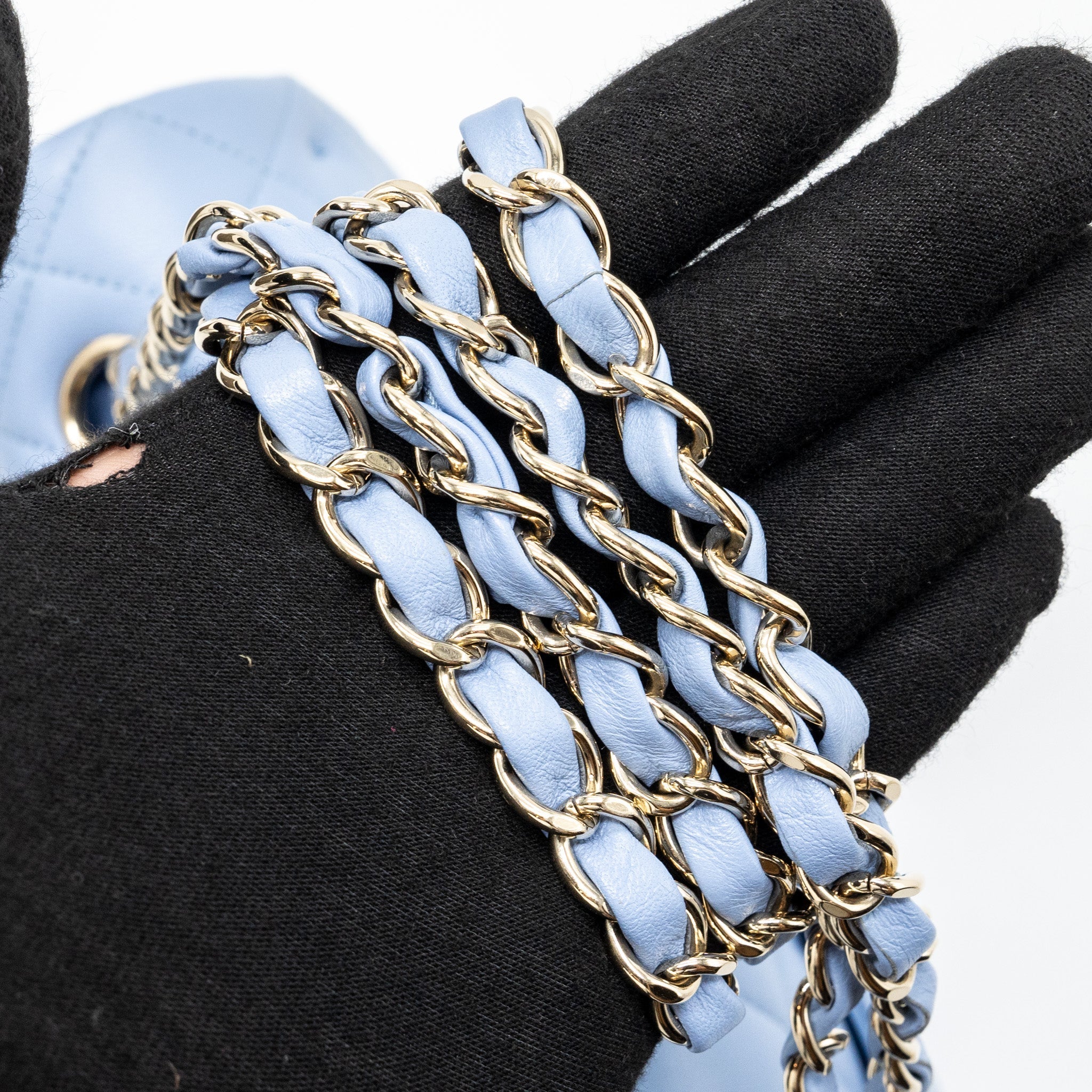 CHANEL MEDIUM CLASSIC DOUBLE FLAP BAG LAMBSKIN LIGHT BLUE LGHW