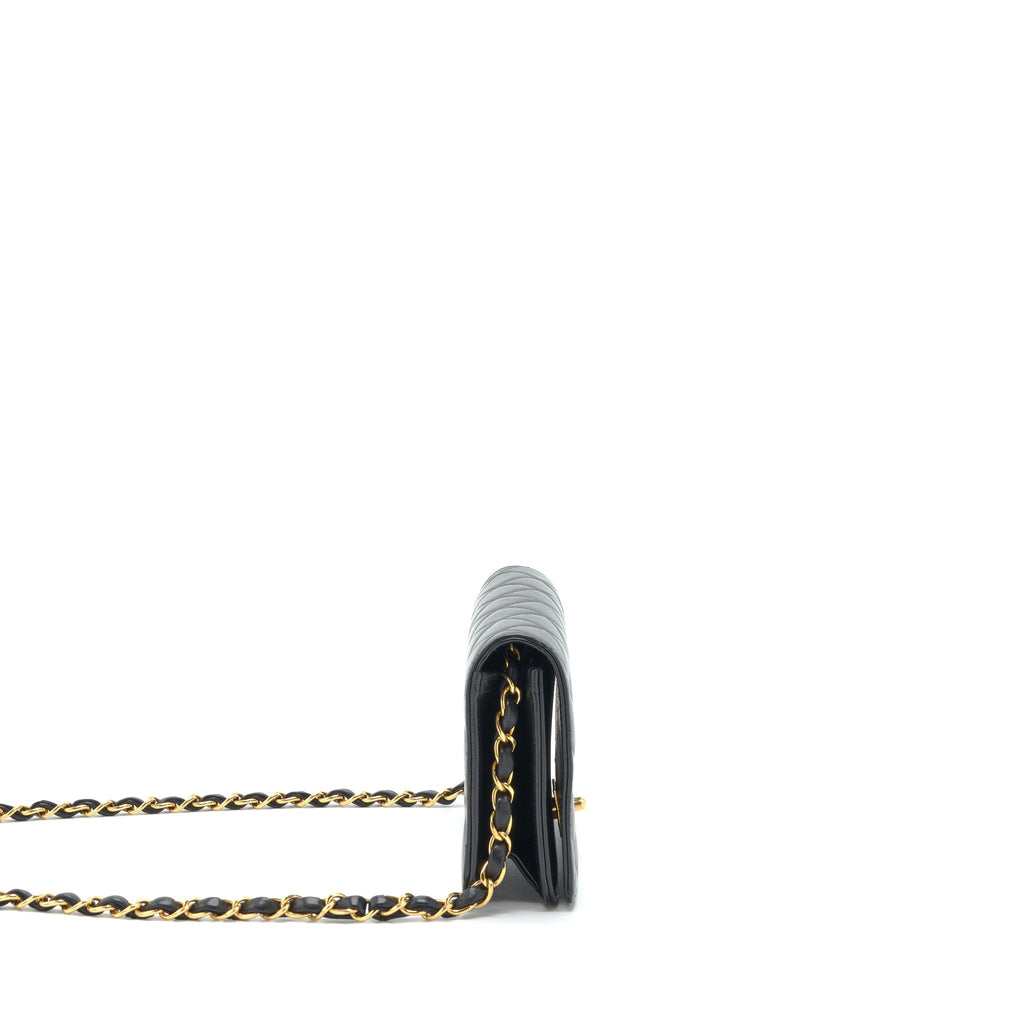 CHANEL VINTAGE QUILTED MINI FLAP BAG WITH CHAIN LAMBSKIN BLACK GHW