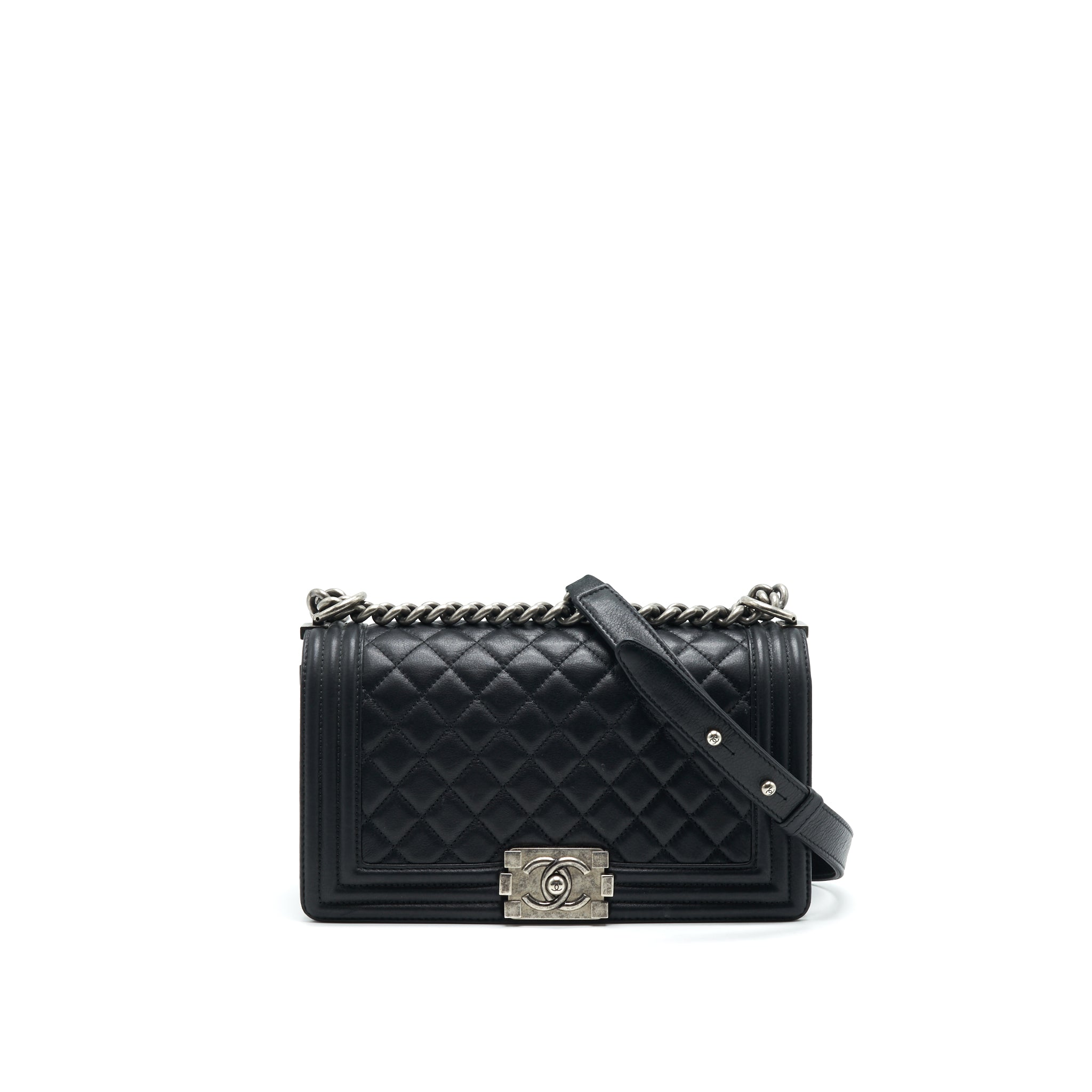 CHANEL MEDIUM BOY CHANEL HANDBAG BLACK RUTHENIUM HARDWARE