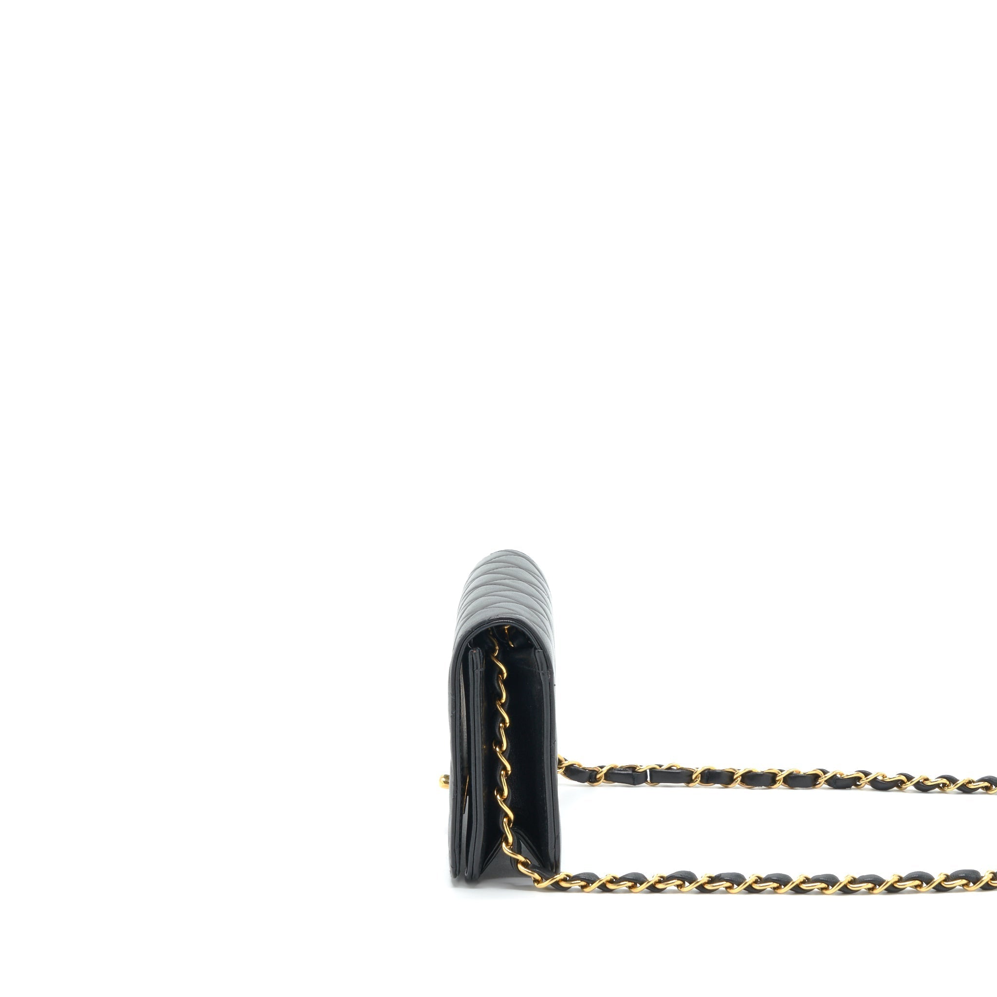 CHANEL VINTAGE QUILTED MINI FLAP BAG WITH CHAIN LAMBSKIN BLACK GHW