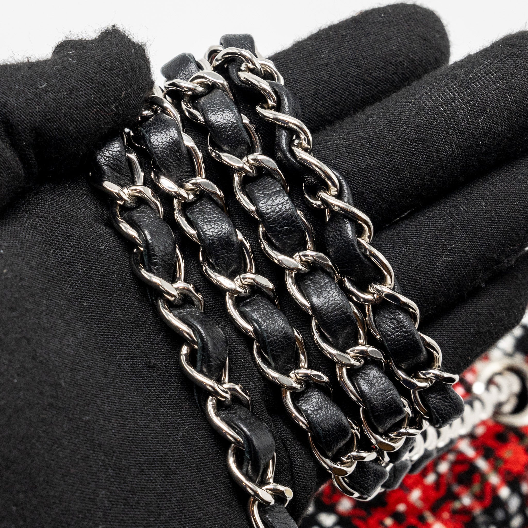 CHANEL MINI RECTANGULAR FLAP BAG TWEED RED / BLACK MULTICOLOUR SHW