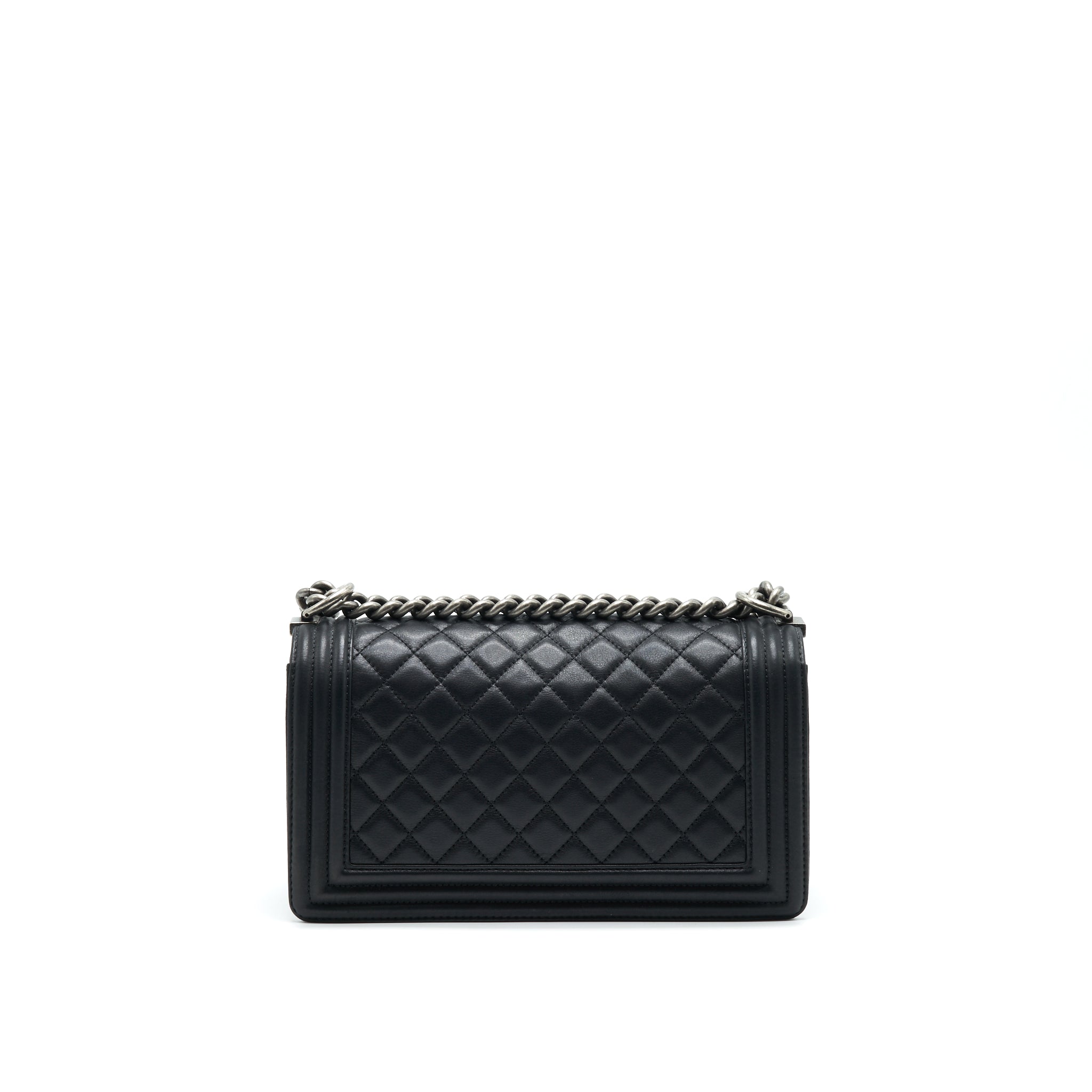 CHANEL MEDIUM BOY CHANEL HANDBAG BLACK RUTHENIUM HARDWARE