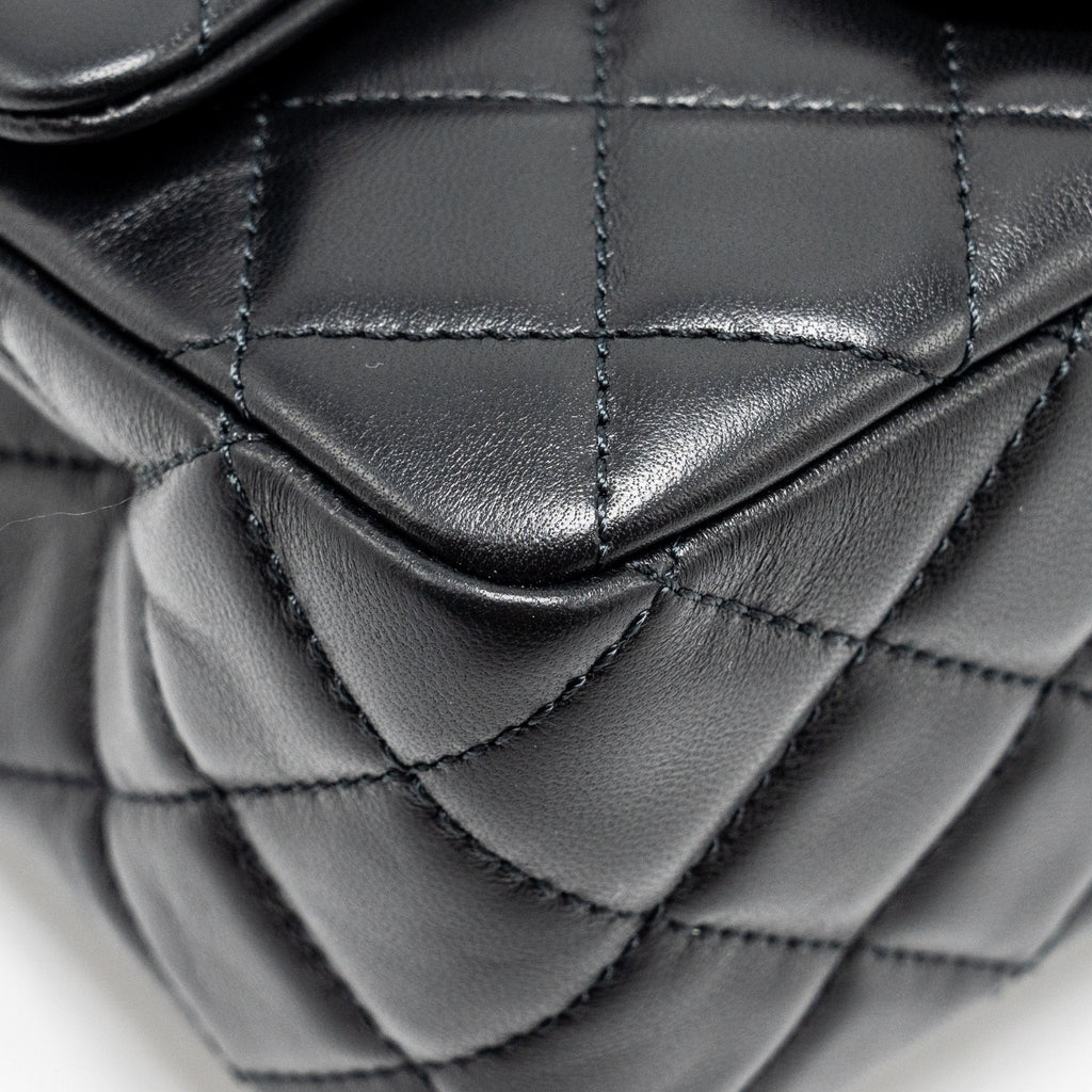 CHANEL PEARL CRUSH MINI SQUARE FLAP BAG LAMBSKIN BLACK GHW (MICROCHIP)