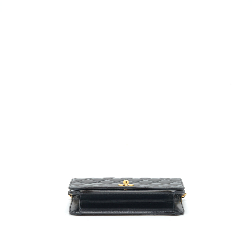 CHANEL VINTAGE QUILTED MINI FLAP BAG WITH CHAIN LAMBSKIN BLACK GHW