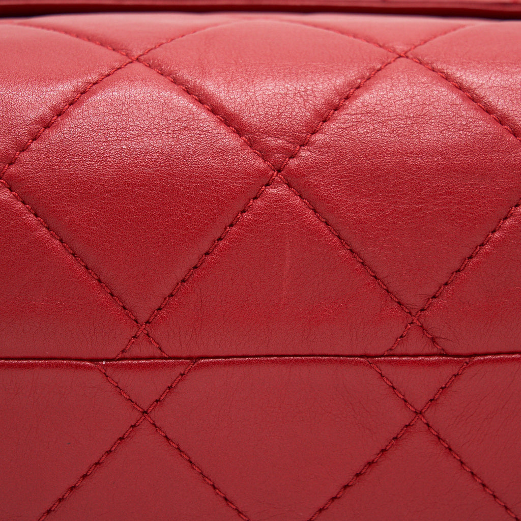 CHANEL QUILTED LARGE FLAP LEATHER BAG WITH CHAIN RED SHW