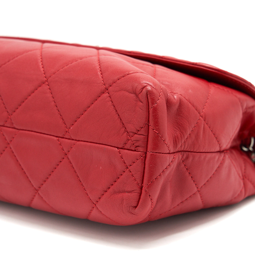 CHANEL QUILTED LARGE FLAP LEATHER BAG WITH CHAIN RED SHW