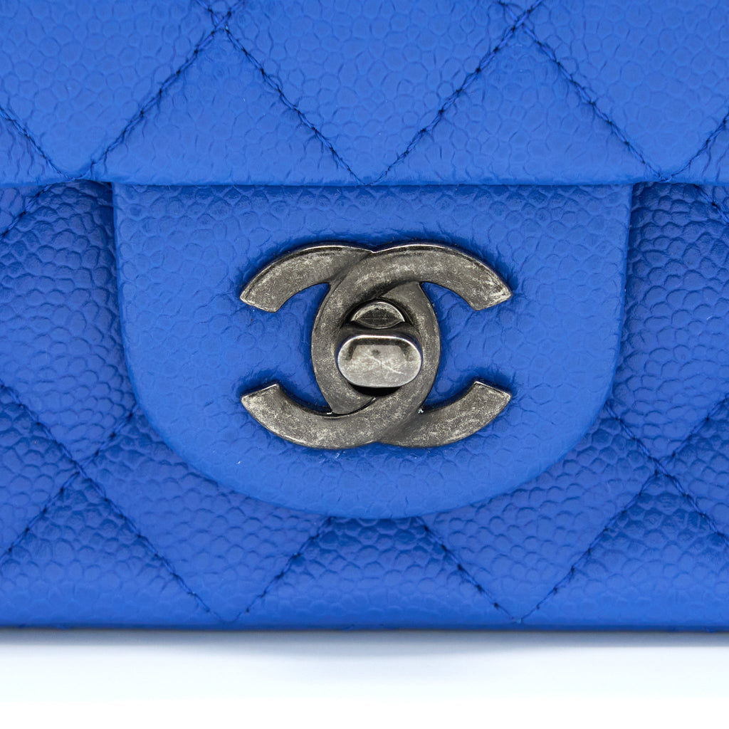 CHANEL MINI RECTANGULAR FLAP BAG CAVIAR BLUE RUTHENIUM HARDWARE