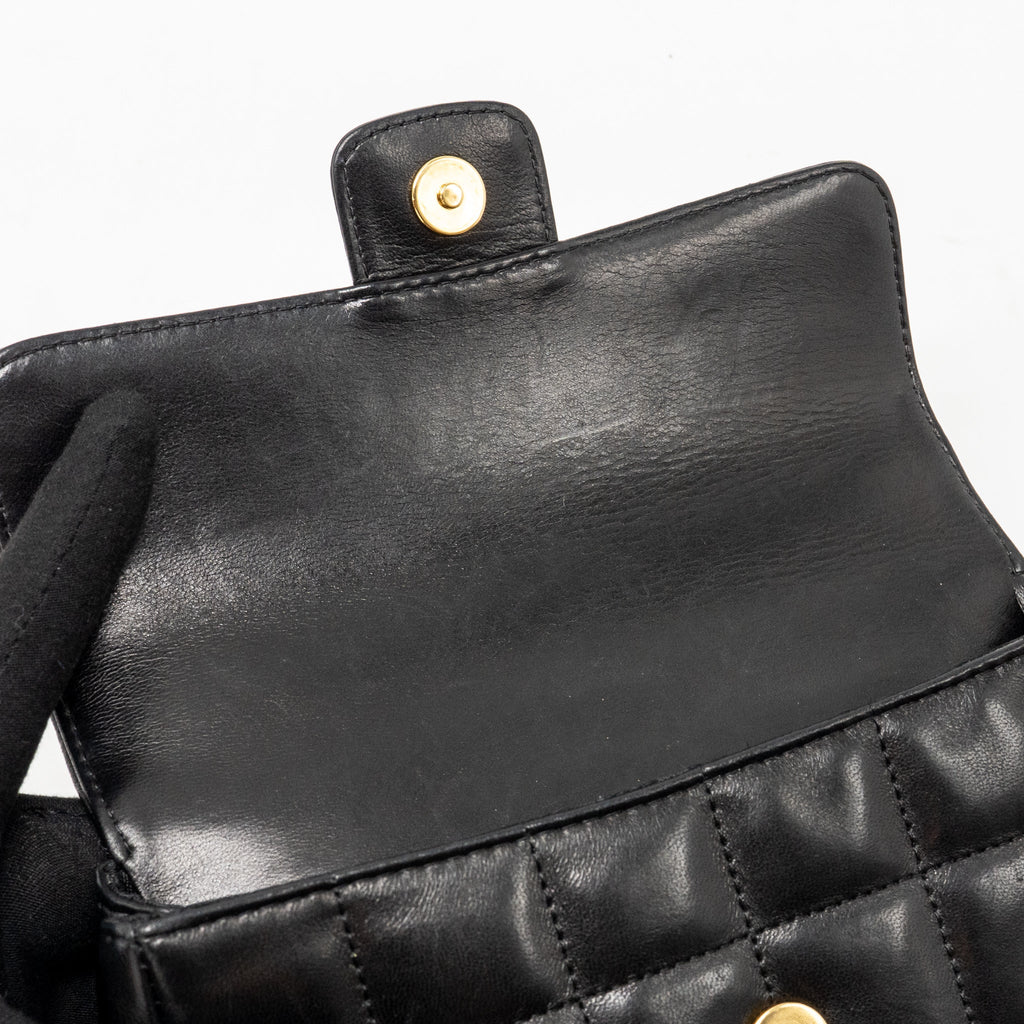 CHANEL CAMELLIA MINI FLAP SHOULDER BAG LAMBSKIN BLACK GHW