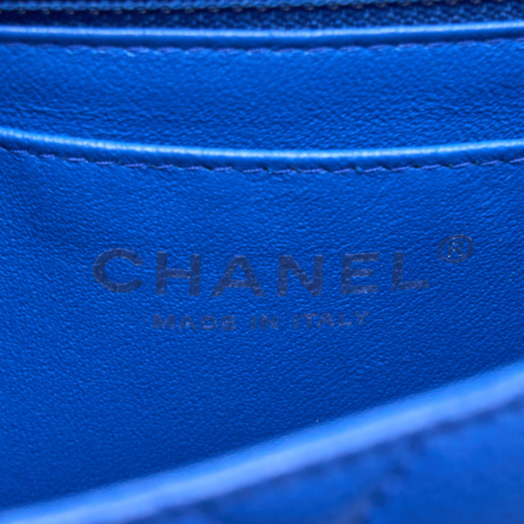 CHANEL MINI RECTANGULAR FLAP BAG CAVIAR BLUE RUTHENIUM HARDWARE