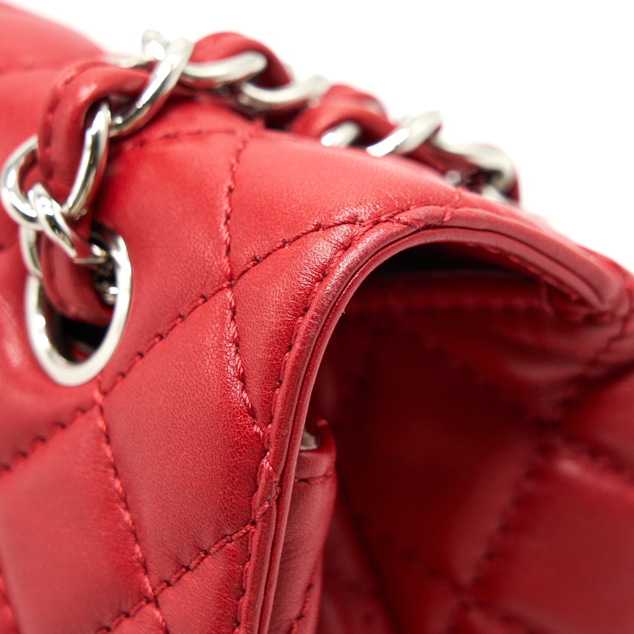 CHANEL QUILTED LARGE FLAP LEATHER BAG WITH CHAIN RED SHW
