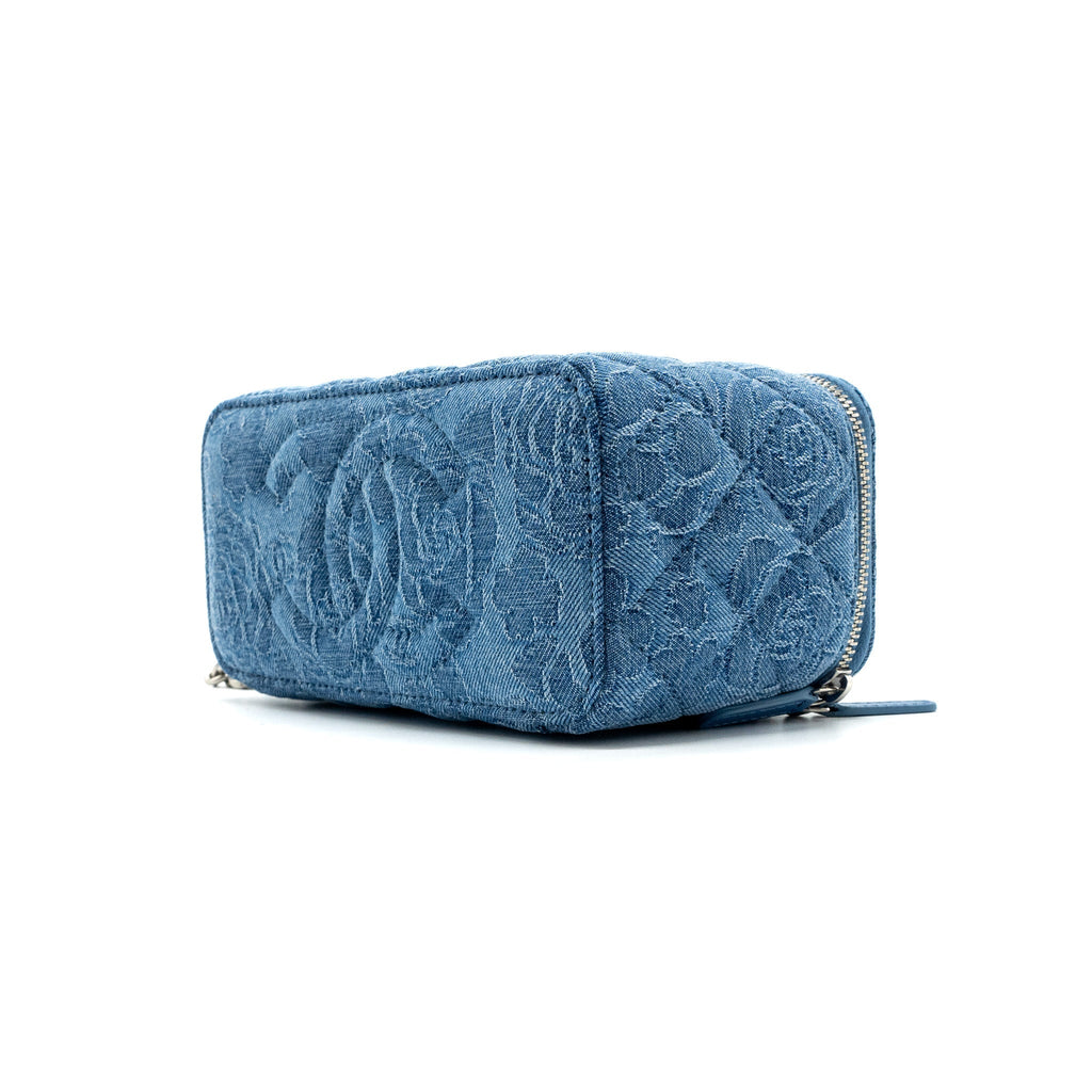 CHANEL COCO LOVE LONG VANITY CASE DENIM CAMELIA BLUE SHW (MICROCHIP)