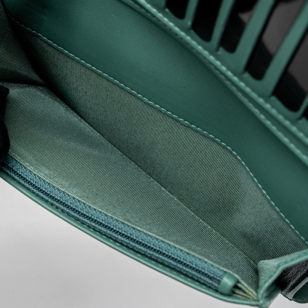CHANEL LONG WALLET LAMBSKIN DARK GREY/GREEN IN GREEN HARDWARE