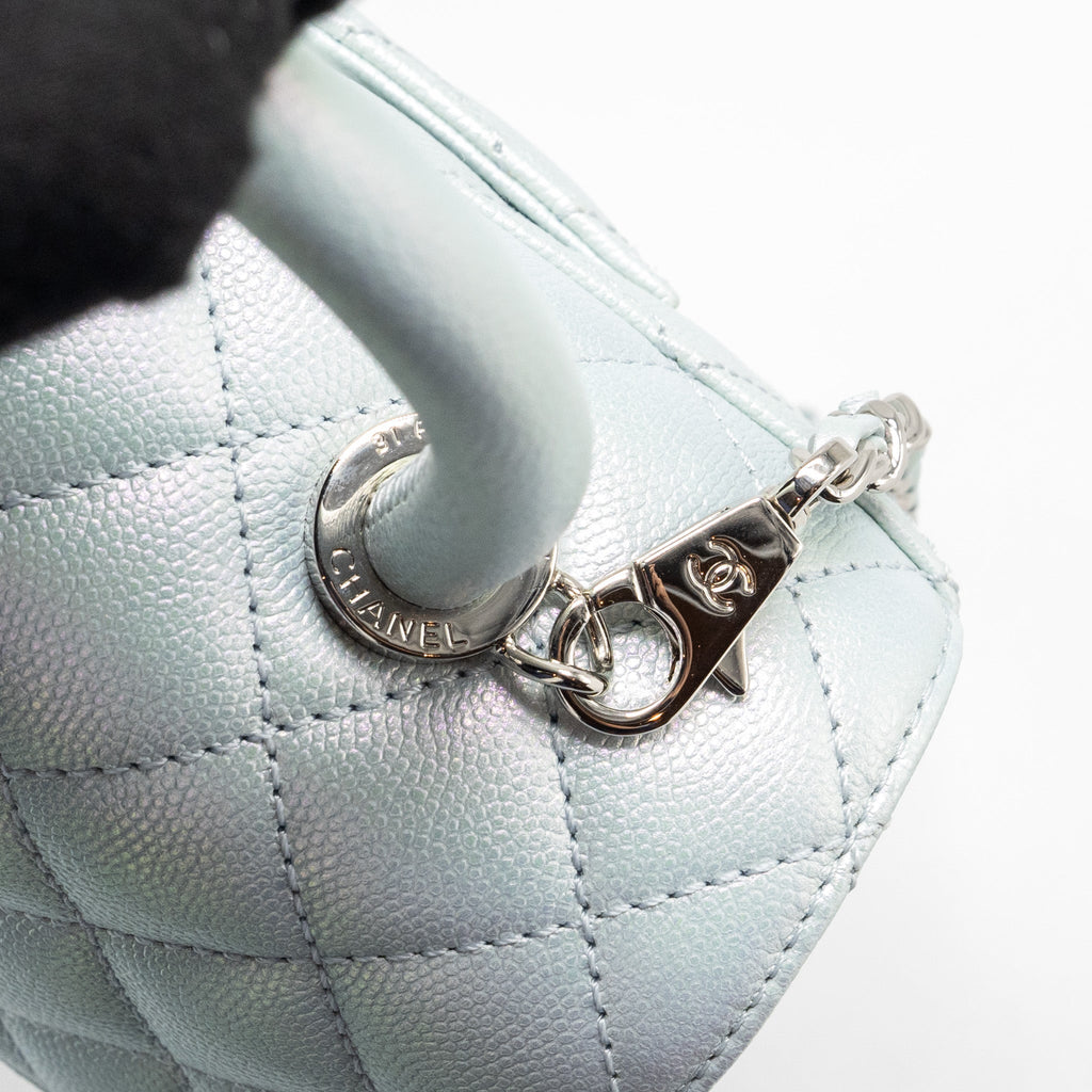 CHANEL SMALL COCO HANDLE CAVIAR IRIDESCENT LIGHT BLUE MULTICOLOUR HARDWARE (MICROCHIP)