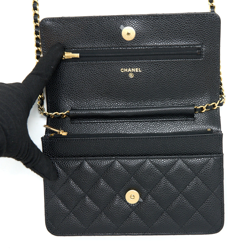 CHANEL CLASSIC WALLET ON CHAIN CAVIAR BLACK GHW( MICROCHIP)