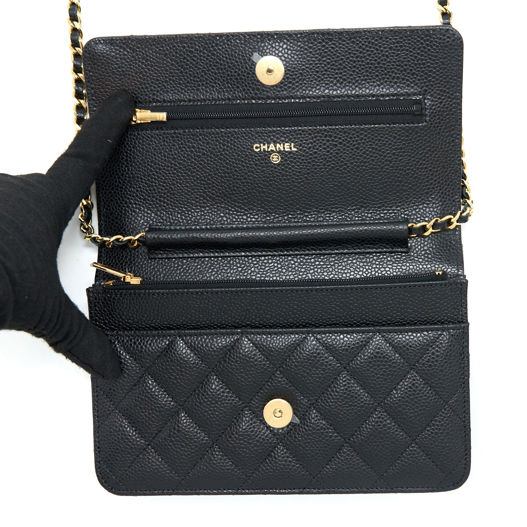 CHANEL CLASSIC WALLET ON CHAIN CAVIAR BLACK GHW( MICROCHIP)