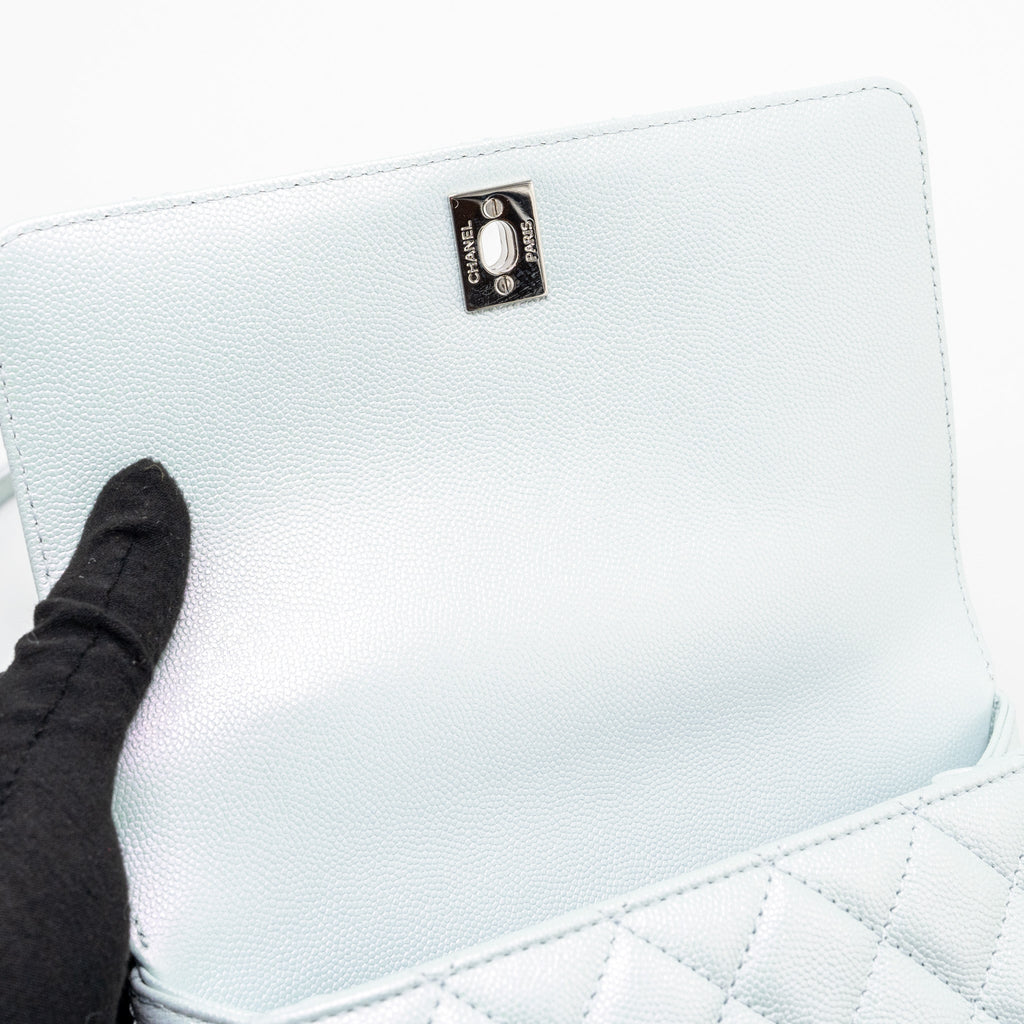 CHANEL SMALL COCO HANDLE CAVIAR IRIDESCENT LIGHT BLUE MULTICOLOUR HARDWARE (MICROCHIP)