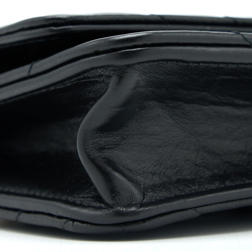 CHANEL 2.55 REISSUE WALLET ON CHAIN CHEVRON AGED CALFSKIN BLACK BRUSHED GHW (MICROCHIP)