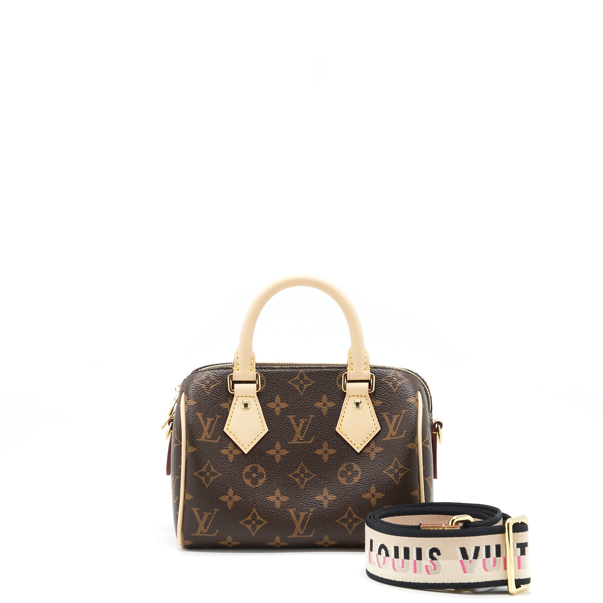 LOUIS VUITTON SPEEDY BANDOULIERE 20 MONOGRAM CANVAS/BLACK MULTICOLOUR STRAP