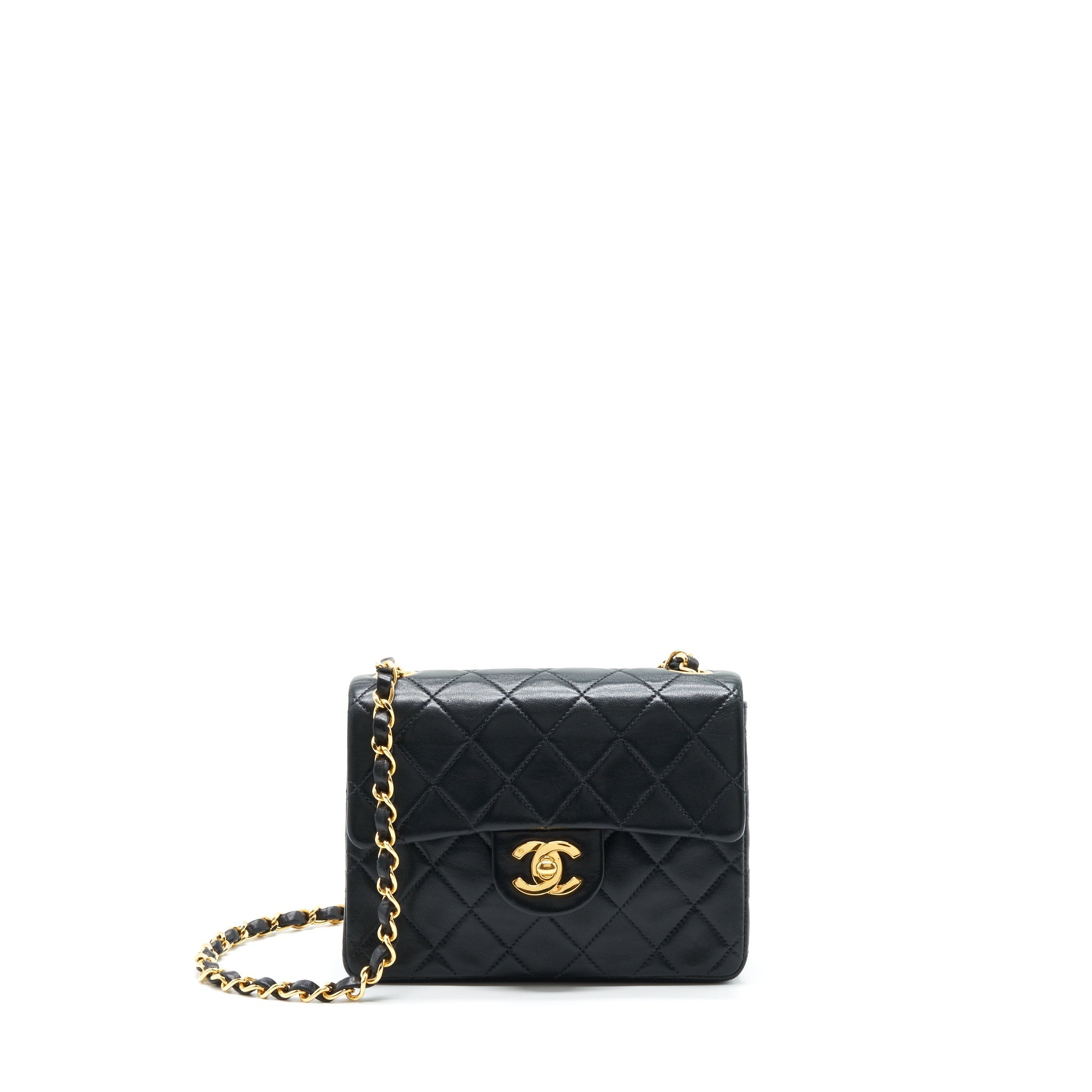 CHANEL VINTAGE MINI SQUARE FLAP BAG LAMBSKIN BLACK GHW