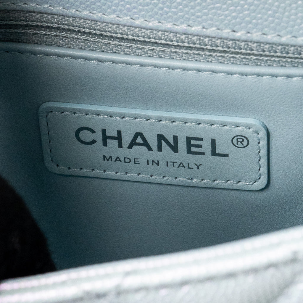 CHANEL SMALL COCO HANDLE CAVIAR IRIDESCENT LIGHT BLUE MULTICOLOUR HARDWARE (MICROCHIP)