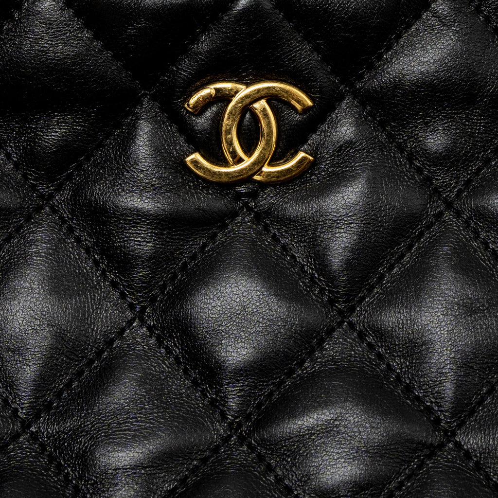 CHANEL 22K HOBO SHOULDER BAG LAMBSKIN BLACK BRUSHED GHW (MICROCHIP)