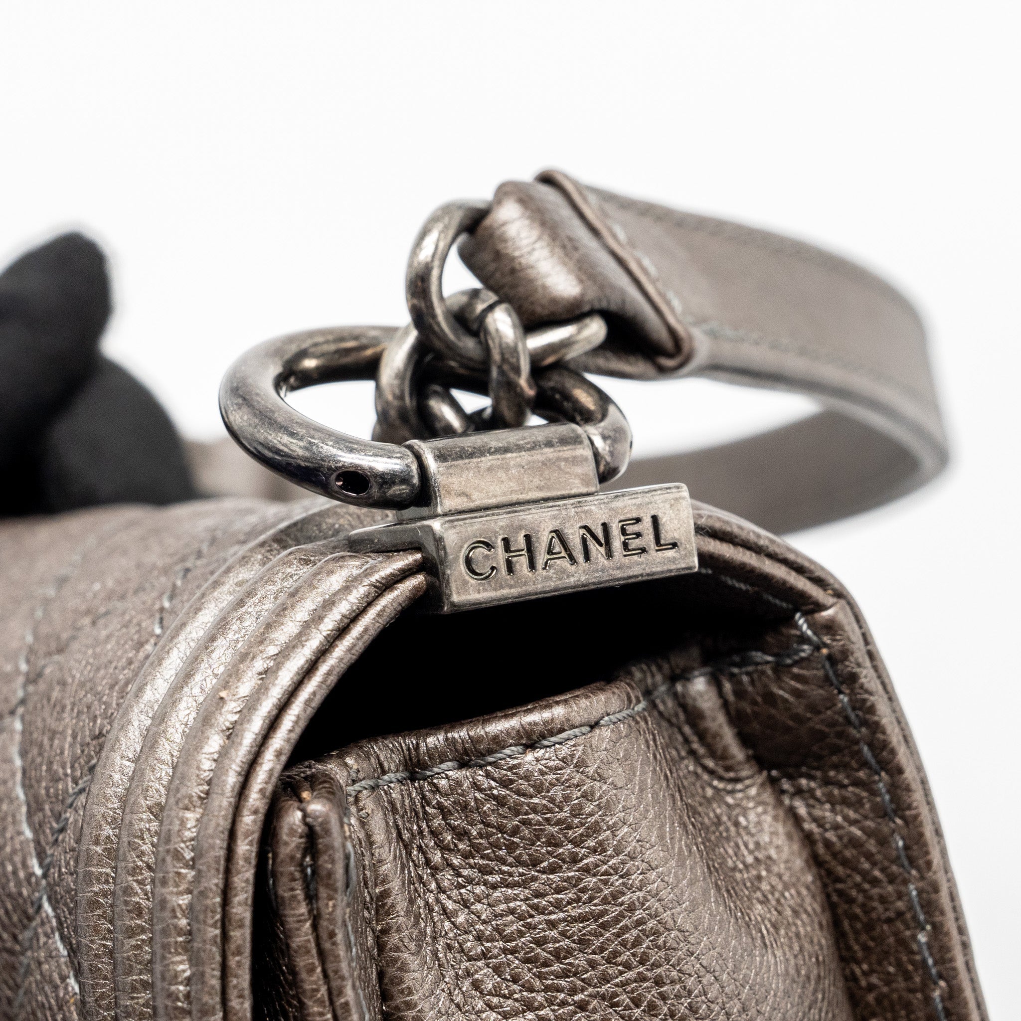 CHANEL SUPER MINI BOY BAG GRAINED CALFSKIN BRONZE RUTHENIUM HARDWARE