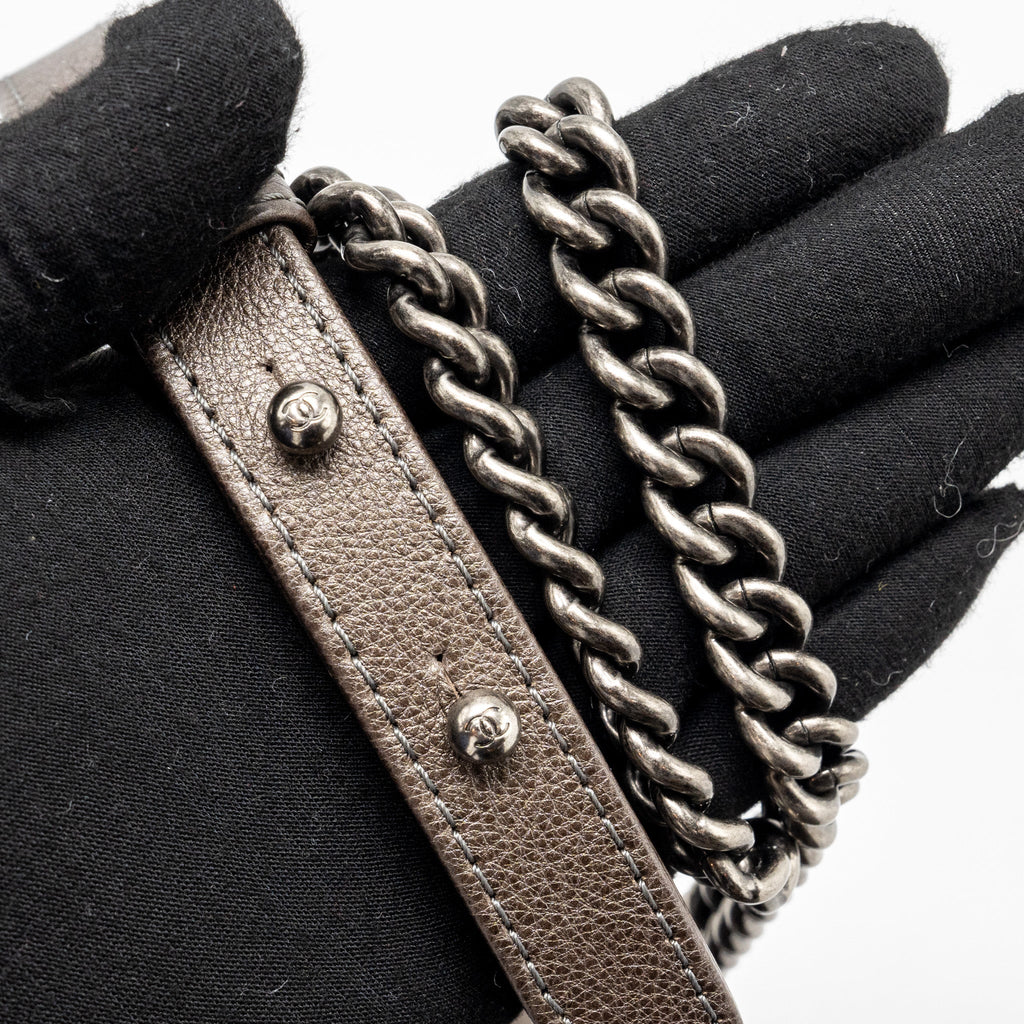 CHANEL SUPER MINI BOY BAG GRAINED CALFSKIN BRONZE RUTHENIUM HARDWARE