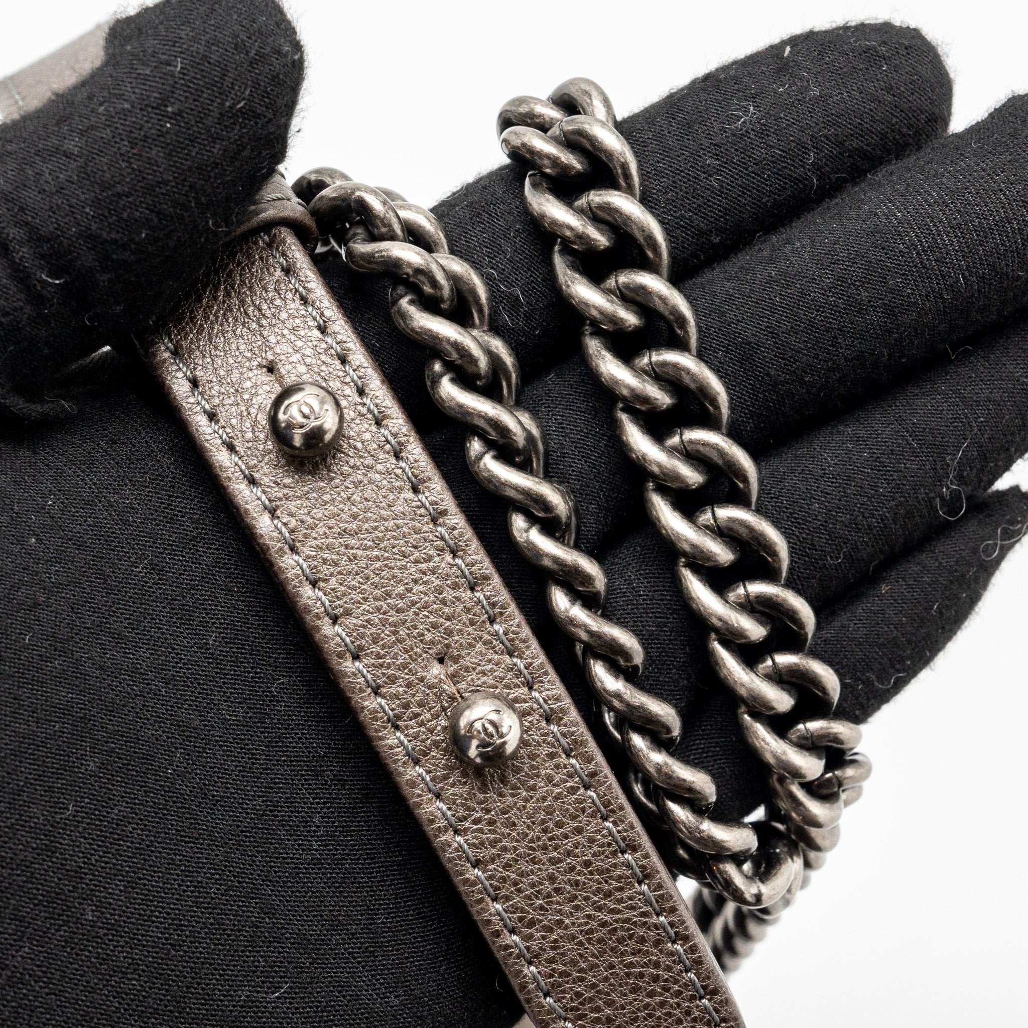 CHANEL SUPER MINI BOY BAG GRAINED CALFSKIN BRONZE RUTHENIUM HARDWARE