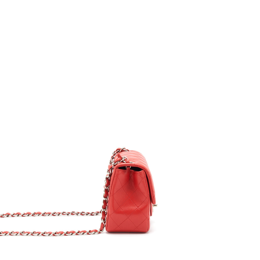 CHANEL MINI SQUARE FLAP BAG LAMBSKIN RED SHW