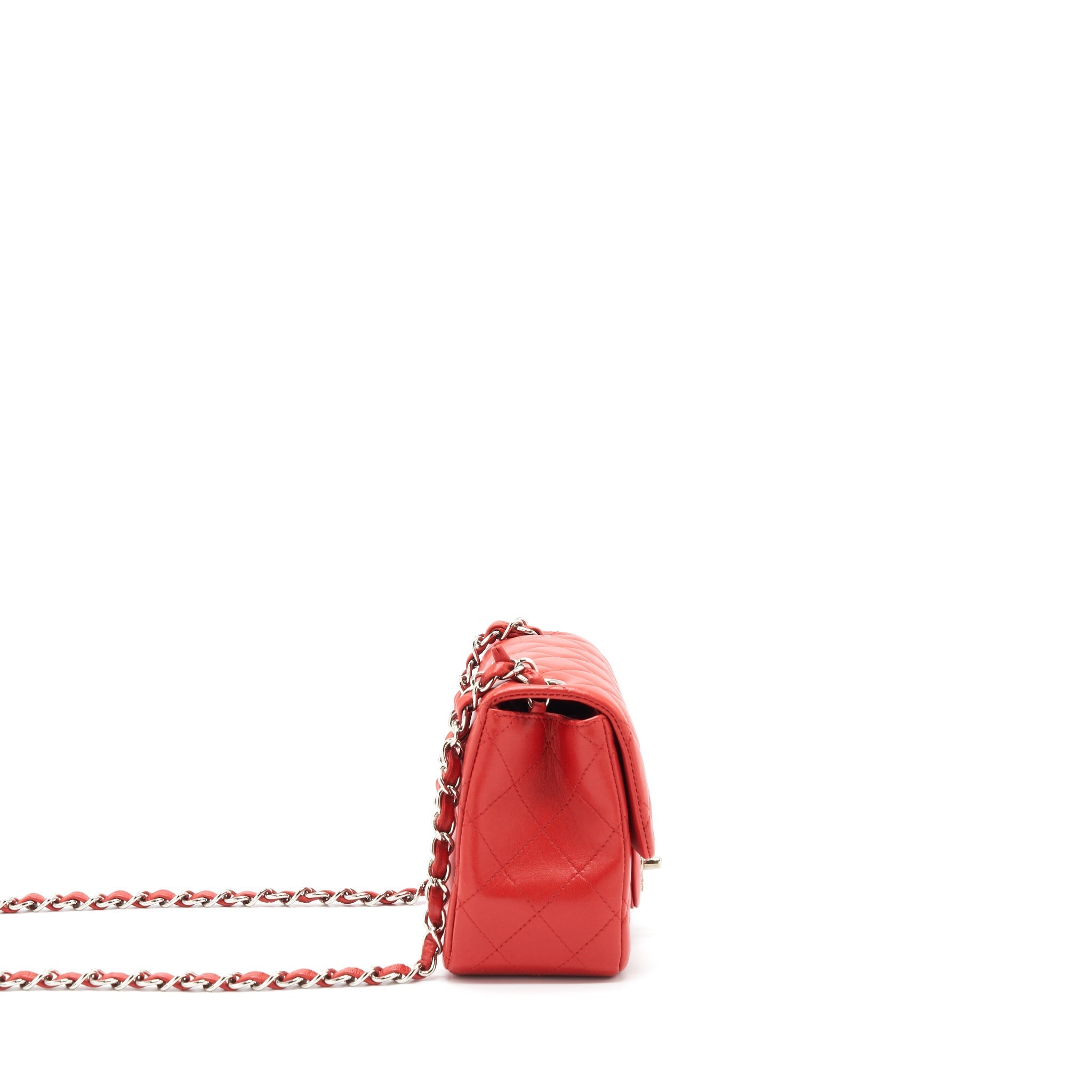 CHANEL MINI SQUARE FLAP BAG LAMBSKIN RED SHW