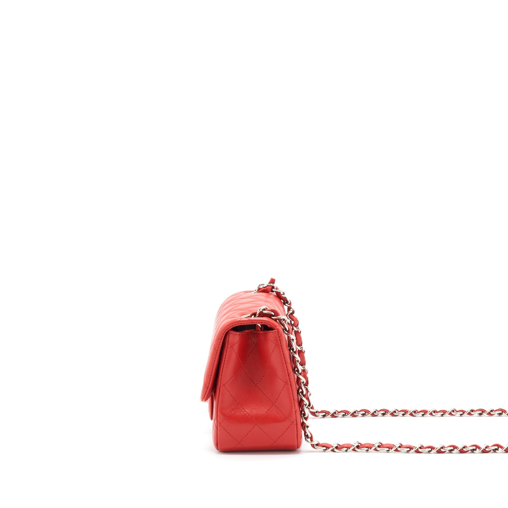 CHANEL MINI SQUARE FLAP BAG LAMBSKIN RED SHW