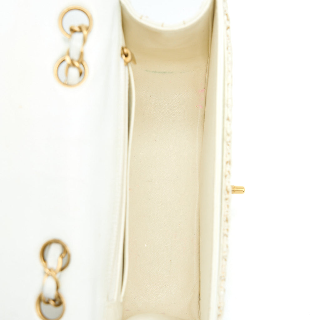 CHANEL VINTAGE FLAP BAG TWEED / LEATHER WHITE GHW