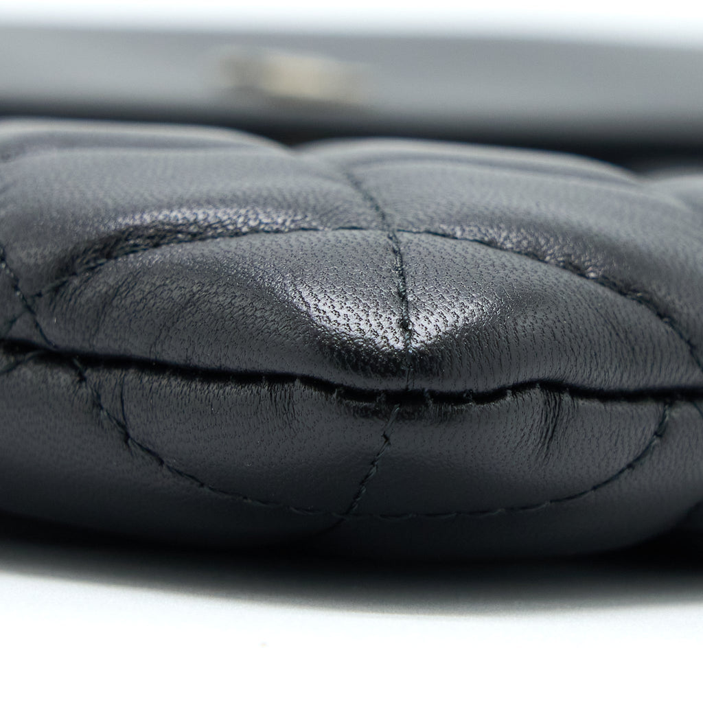 CHANEL QUILTED ZIP AND FLAP POUCH/CLUTCH LARGE MODEL LAMBSKIN BLACK LGHW