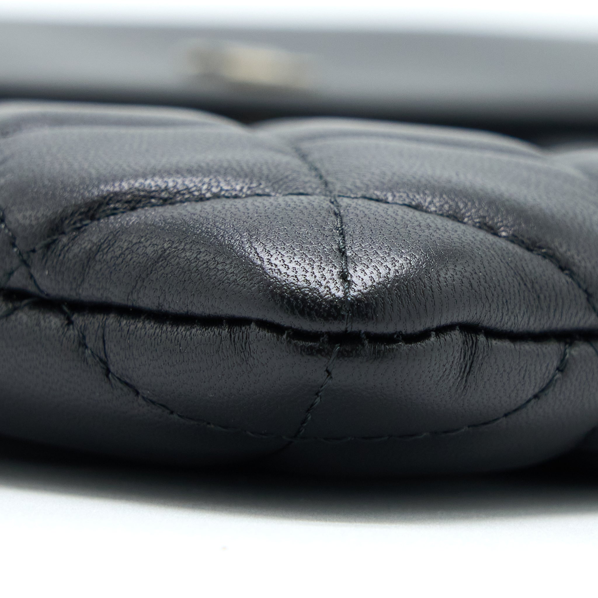 CHANEL QUILTED ZIP AND FLAP POUCH/CLUTCH LARGE MODEL LAMBSKIN BLACK LGHW