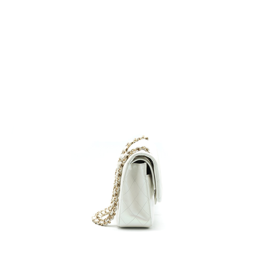 CHANEL MEDIUM S21 IRIDESCENT WHITE CLASSIC BAG